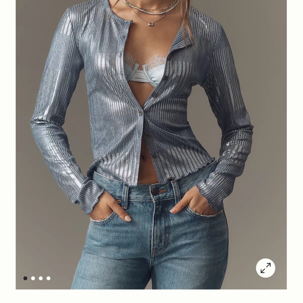 Anthropologie Silver Button Down Shirt